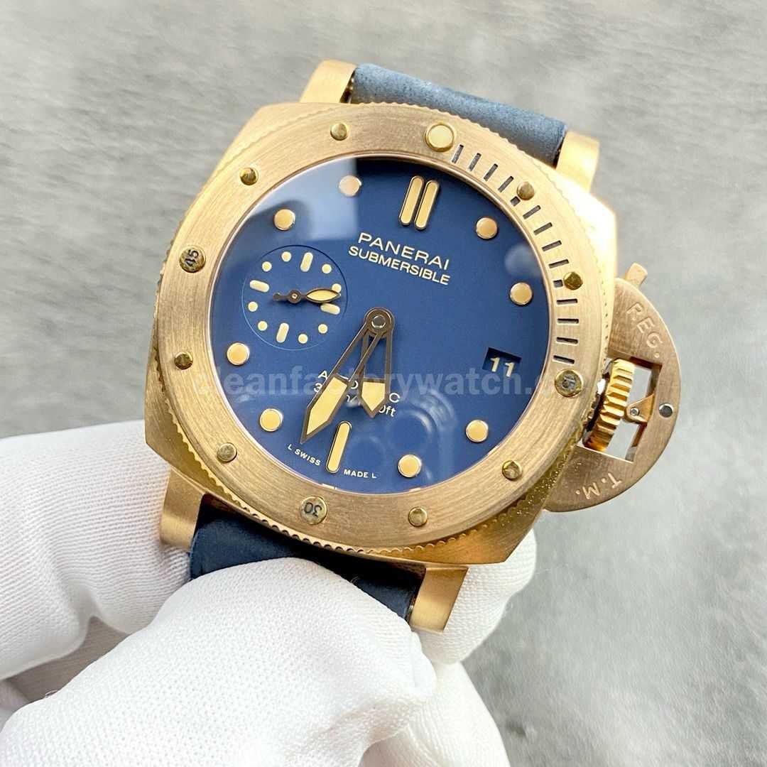VS Factory Panerai Luminor Submersible Bronzo Pam 1074 42mm Bronze Leather Strap Blue Dial (7)