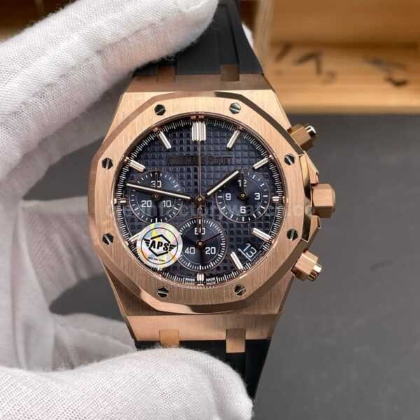 APS Factory Audemars Piguet Royal Oak Chronograph 26240OR.OO.1320OR.01 41mm Rubber Strap Rose Gold Blue Dial