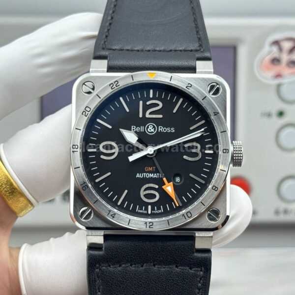 BRF Factory Bell & Ross BR 03-93 GMT 42mm Steel Leather Strap Black Dial
