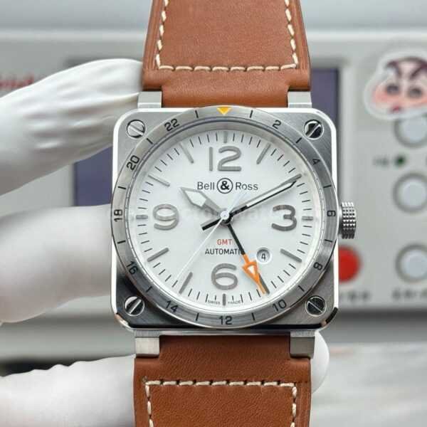 BRF Factory Bell & Ross BR 03-93 GMT 42mm Steel Leather Strap White Dial