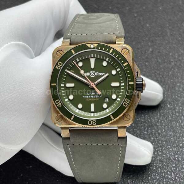 BRF Factory Bell & Ross BR 03 BR0392-D-G-BRSCA 42mm Bronze Calf Skin Strap Green Dial