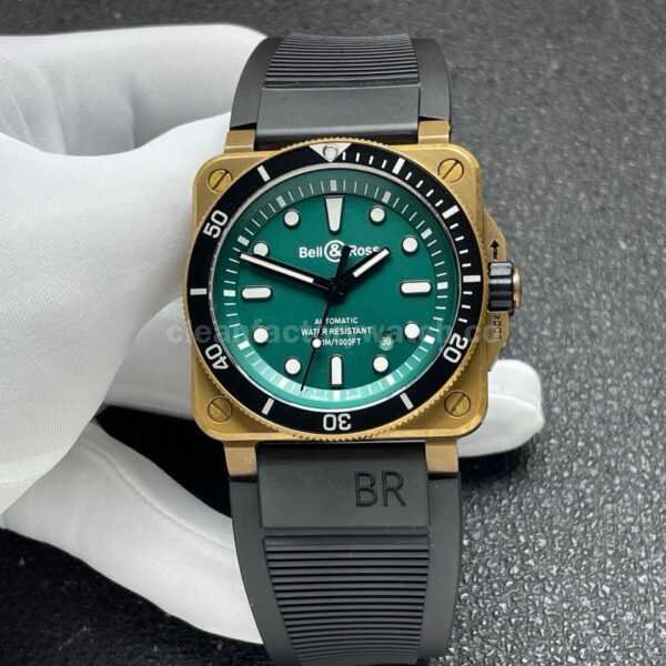 BRF Factory Bell & Ross BR 03 BR0392-D-LT-BRSRB 42mm Bronze Rubber Strap Green Dial