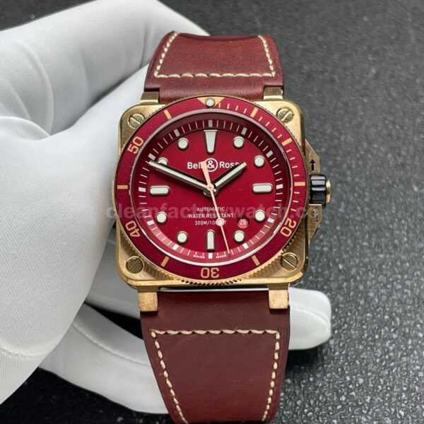 BRF Factory Bell & Ross BR 03 BR0392-D-R-BRSCA 42mm Bronze Leather Strap Red Dial