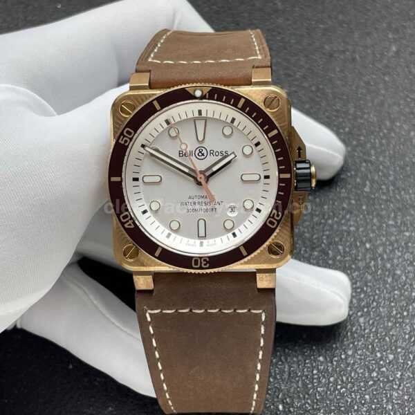 BRF Factory Bell & Ross BR 03 BR0392-D-WH-BRSCA 42mm Bronze Leather Strap Silver Dial