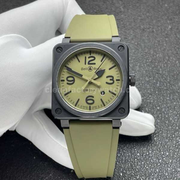 BRF Factory Bell & Ross BR 03 BR03A-MIL-CESRB 42mm Ceramic Rubber Strap Green Dial