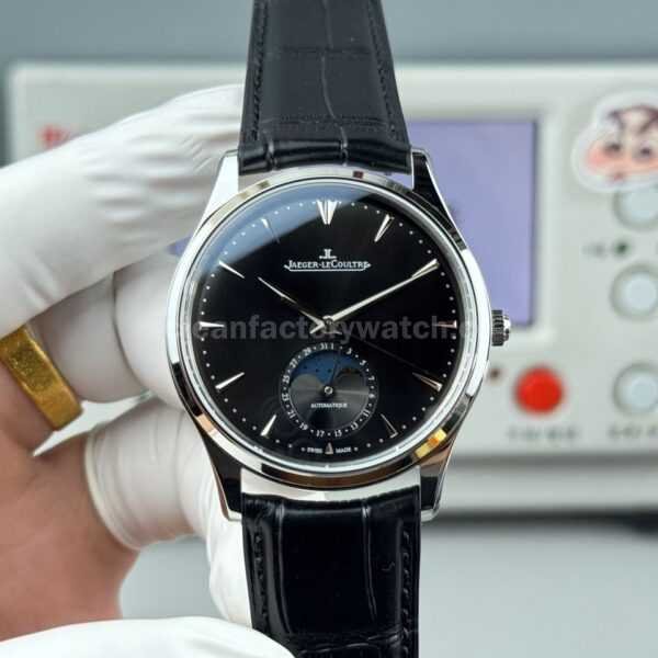 GF Factory Jaeger-LeCoultre Master Ultra Thin Moon Q1368470 39mm Steel Leather Strap Black Dial