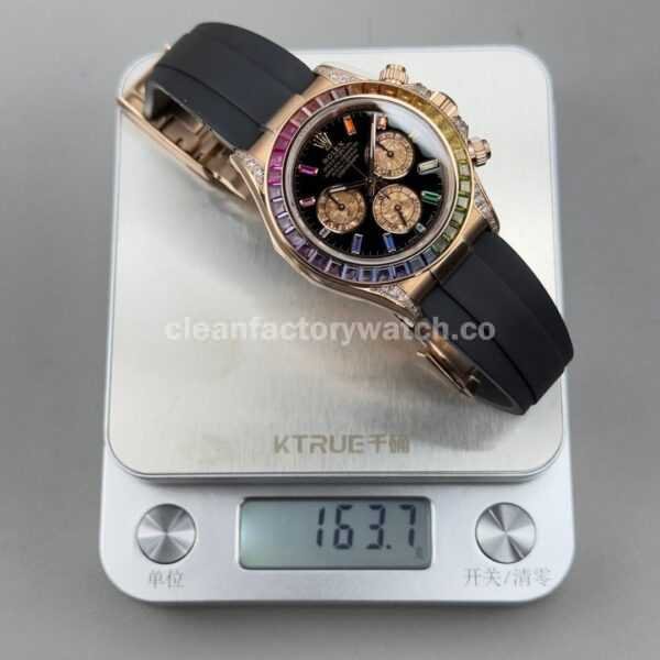 N+ Factory Counterweight Rolex Daytona 116595RBOW 40mm Rose Gold Rainbow Bezel Oysterflex Diamond Black Dial