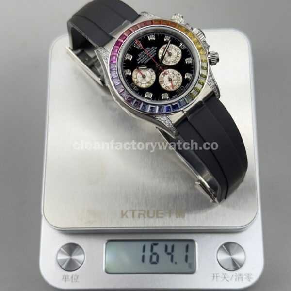 N+ Factory Counterweight Rolex Daytona 116599RBOW 40mm White Gold Oysterflex Rainbow Bezel Diamond Black Dial