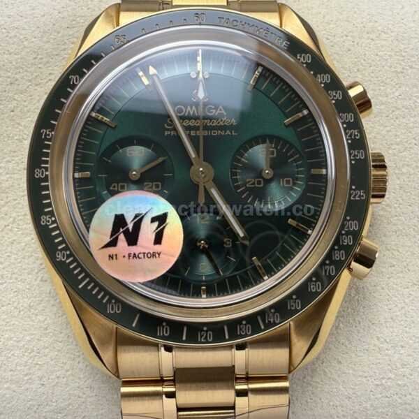 N1 Factory Omega Speedmaster Professional Moonwatch 310.63.42.50.02.001 Yellow Gold Green Dial