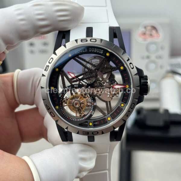 NEW Factory Roger Dubuis Excalibur Spider RDDBEX0479 Tourbillon 45mm Titanium White Rubber Strap Black Dial