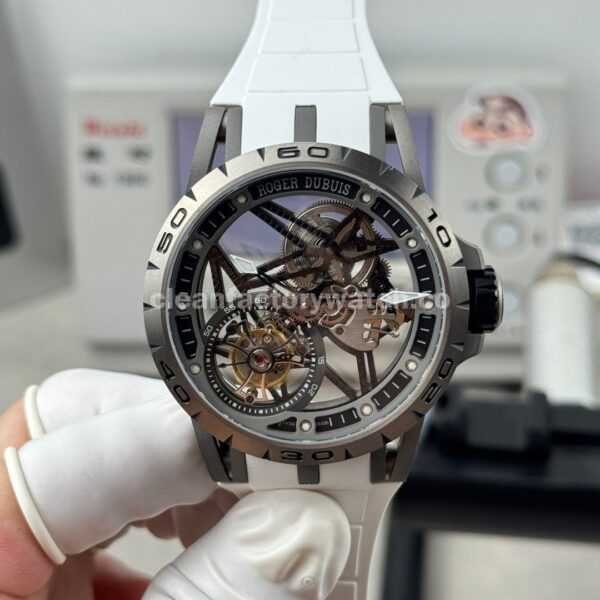 NEW Factory Roger Dubuis Excalibur Spider RDDBEX0479 Tourbillon 45mm Titanium White Rubber Strap Grey Dial