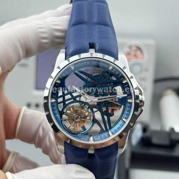 NEW Factory Roger Dubuis Excalibur Spider RDDBEX0838 Tourbillon 42mm White Gold Rubber Strap Blue Dial