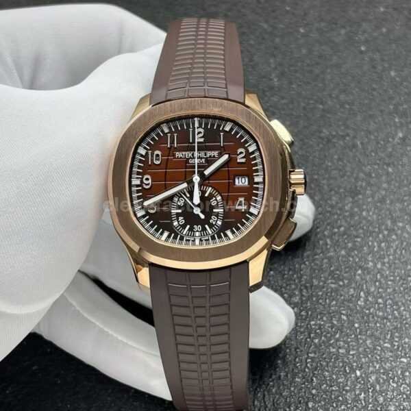 P1 Factory Patek Philippe Aquanaut 5968R-0001 42mm Rose Gold Brown Rubber Strap Arabic Numerals Brown Dial