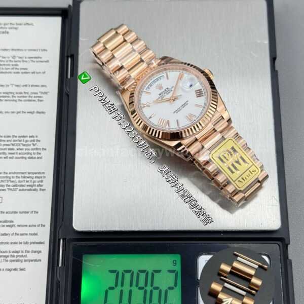 PPM Factory Counterweight Rolex Day-Date 228235-0032 40mm Full Rose Gold Roman Number White Dial