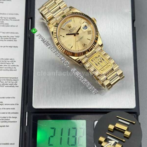 PPM Factory Counterweight Rolex Day-Date 228238-0006 40mm Full Yellow Gold Roman Number Champagne Dial