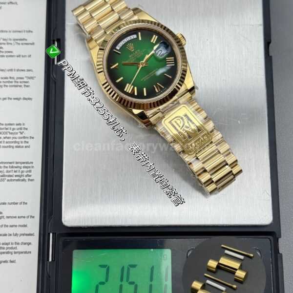 PPM Factory Counterweight Rolex Day-Date 228238-0061 40mm Full Yellow Gold Roman Number Green Dial