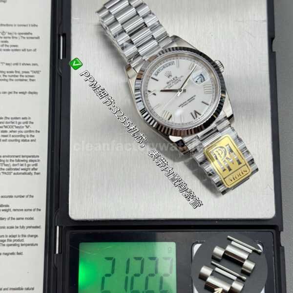 PPM Factory Counterweight Rolex Day-Date 228239-0046 40mm White Gold Roman Numerals White Dial