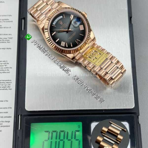 PPM Factory Counterweight Rolex Day-Date 238235-0055 40mm Full Rose Gold Roman Number Black Dial