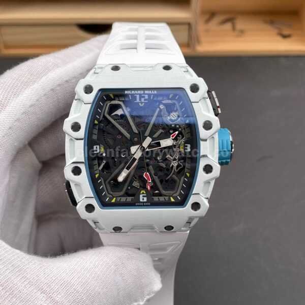 RM Factory Richard Mille RM35-03 White Carbon Fiber White Rubber Strap Black Skeletonized Dial