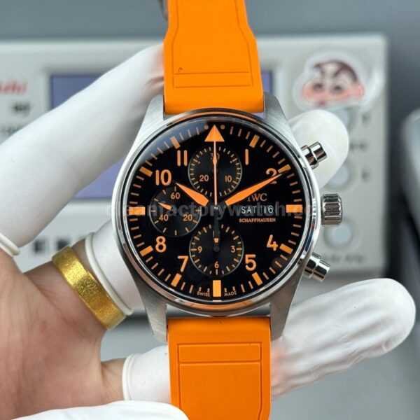 TWS Factory IWC Pilot Chronograph IW377730 41mm Orange Rubber Strap Orange Arabic Numerals Black Dial