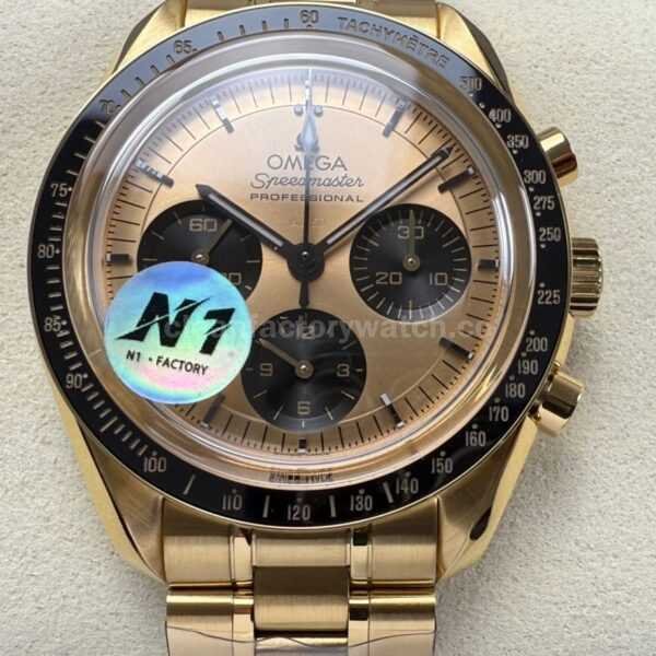 N1 Factory Omega Speedmaster Professional Moonwatch 310.23.42.50.99.001 Yellow Gold Pink Dial