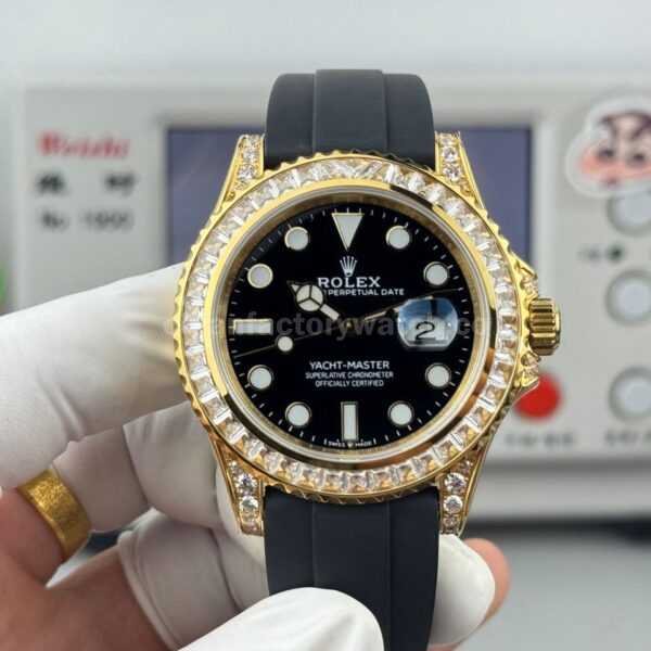 FH Factory Counterweight Rolex Yacht-Master 226668TBR 42mm Yellow Gold Oysterflex Diamond Bezel Black Dial