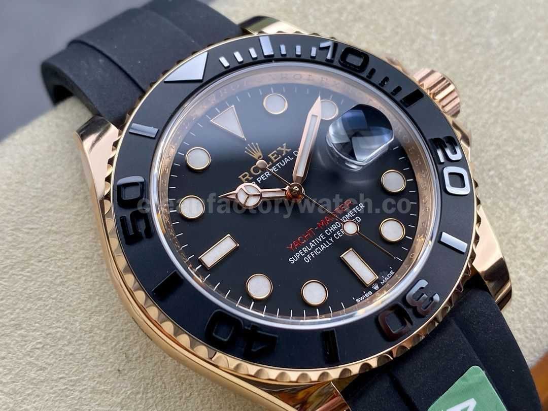ARF Factory Rolex Yacht Master 126655 40mm Rose Gold Oysterflex Black Dial Super Clone