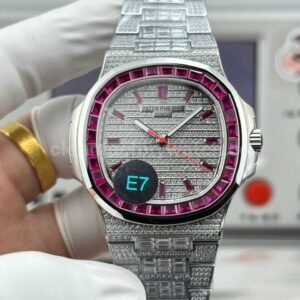 E7 Factory Emerald Nautilus 5711 full platinum red diamond bezel diamond dial watch
