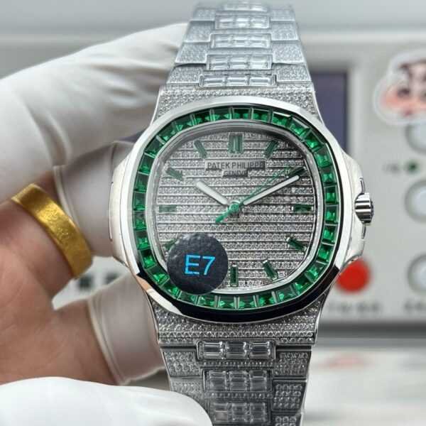 E7 Factory Emerald Nautilus 5711/113P-001 platinum gray dial full diamond bezel watch