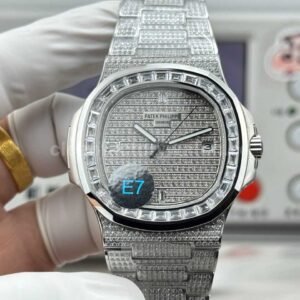 E7 Factory Patek Nautilus 5711 white gold baguette diamond bezel diamond dial watch