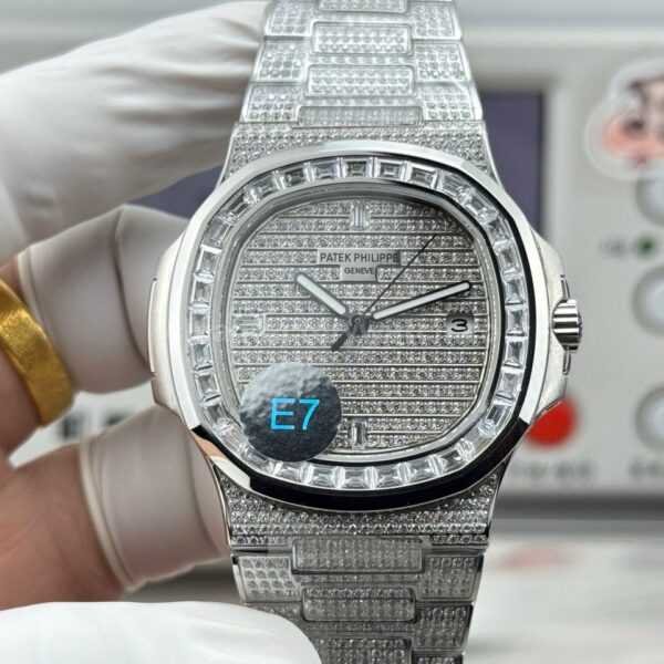 E7 Factory Patek Nautilus 5711 white gold baguette diamond bezel diamond dial watch