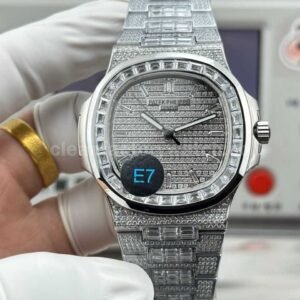 E7 Factory Patek Philippe Nautilus 5711 white gold diamond bezel baguette diamond dial watch