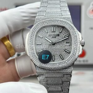 E7 Factory Patek Philippe Nautilus 5711 white gold diamond bezel silver dial watch