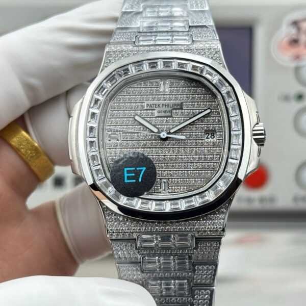 E7 Factory Patek Philippe Nautilus 5719/10G-010 white gold diamond bezel diamond dial watch
