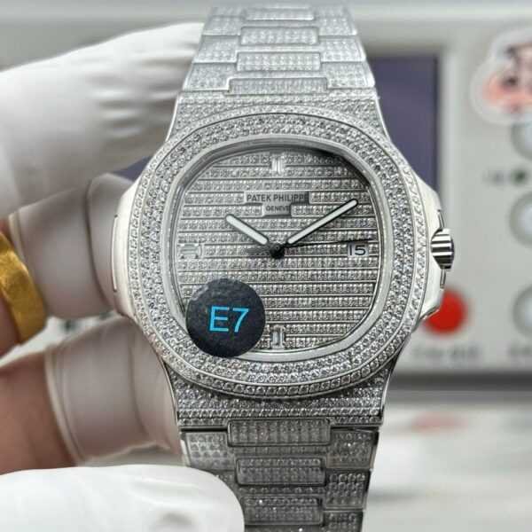 E7 Factory Patek Philippe Nautilus 5719/1G-001 white gold diamond bezel diamond dial replica watch