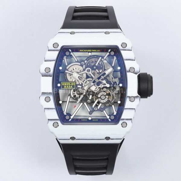 ZF Factory Richard Mille RM 35-01 white carbon fiber black rubber strap replica watch