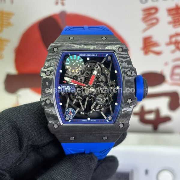 ZF Factory Richard Mille RM 35-01 PSG black carbon fiber blue rubber strap replica watch