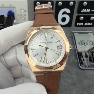 8F Factory Vacheron Constantin Overseas 4500V/000R-B127 41mm rose gold brown rubber strap silver dial replica watch