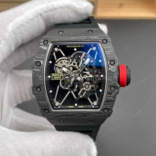 New Factory Richard Mille RM 35-01 black carbon fiber black rubber strap replica watch