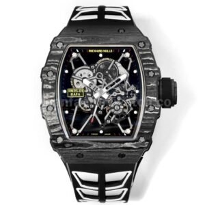 New Factory Richard Mille RM 35-01 black carbon fiber black white rubber strap replica watch