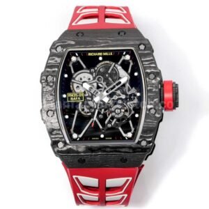 New Factory Richard Mille RM 35-01 black carbon fiber red white rubber strap replica watch
