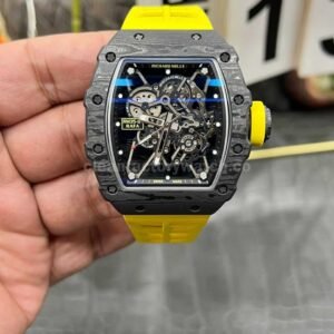New Factory Richard Mille RM 35-01 black carbon fiber yellow rubber strap replica watch