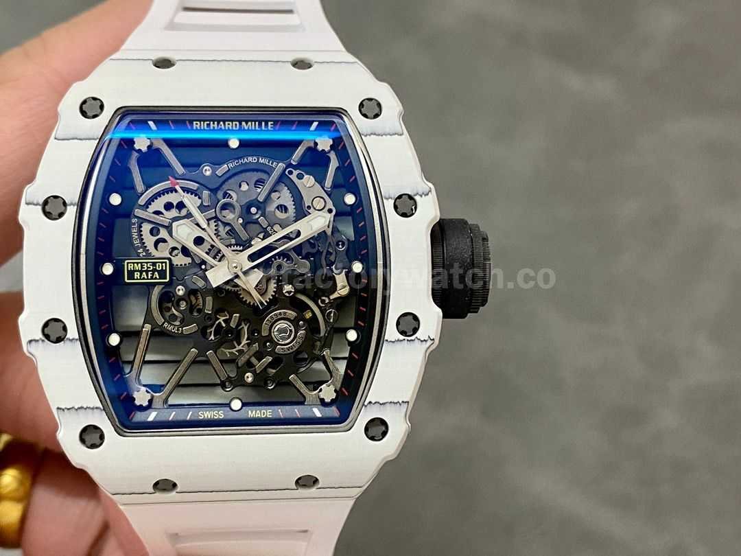 BBR Factory Richard Mille RM 35 01 42mm White Carbon Fiber White Rubber Strap White Skeletonized Dial (8) BBR Factory Richard Mille RM 35-01 skeleton dial